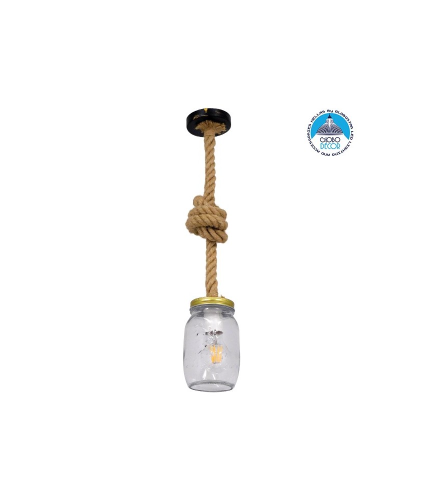 GLOBOSTAR® JAM 01128 Vintage Κρεμαστό Φωτιστικό Οροφής με Ντουί 1 x E27 AC 220-240V IP20 - Διάφανο & Μπεζ - Μ11 x Π11 x Υ120cm